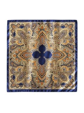 Navy Orange Paisley Scarf 35x35 Satin Western Wild Rag